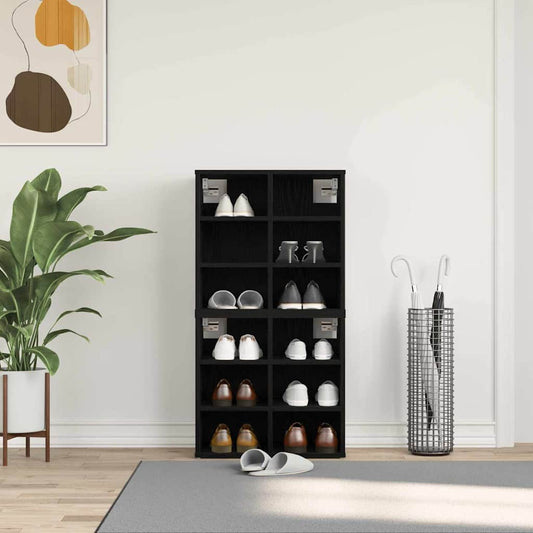 Schoenenkast 2 pcs Zwart Eiken 52 x 30 x 50,5 cm Bewerkt hout is nu te koop bij PeponiXL, paradijselijk wonen!
