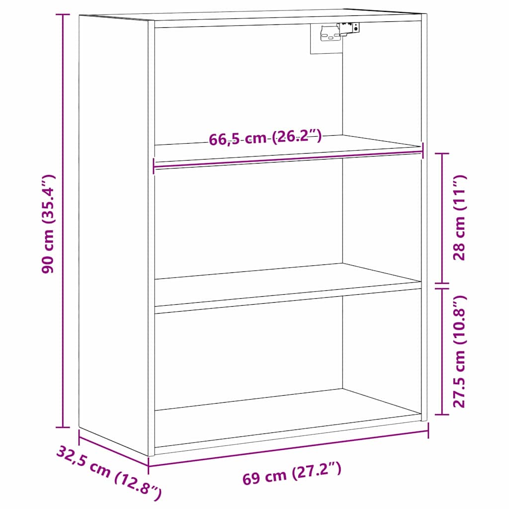 Hangende Wandkast Zwart Eiken 69,5 x 32,5 x 90 cm Bewerkt hout is nu te koop bij PeponiXL, paradijselijk wonen!