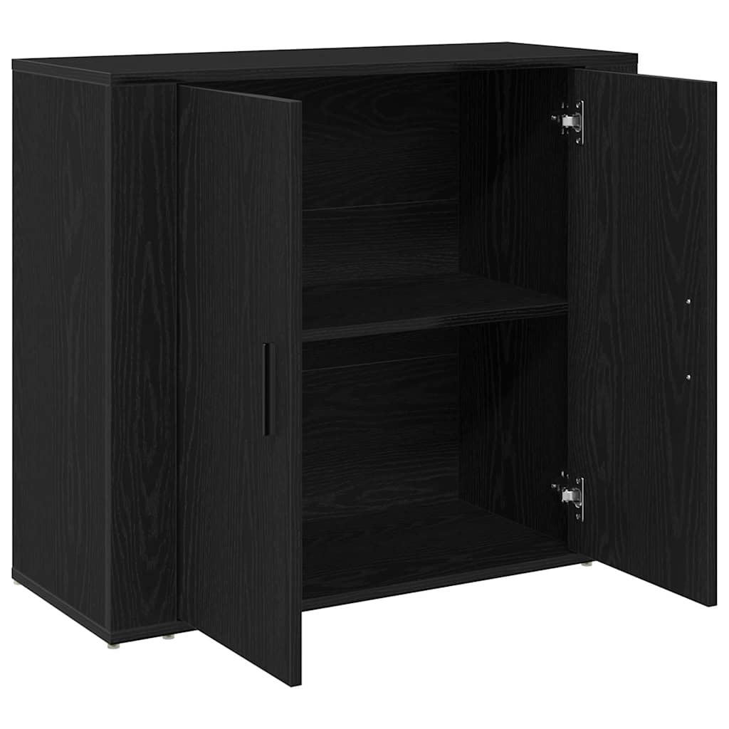 Dressoir Zwart Eiken 80 x 33 x 70 cm Bewerkt hout is nu te koop bij PeponiXL, paradijselijk wonen!