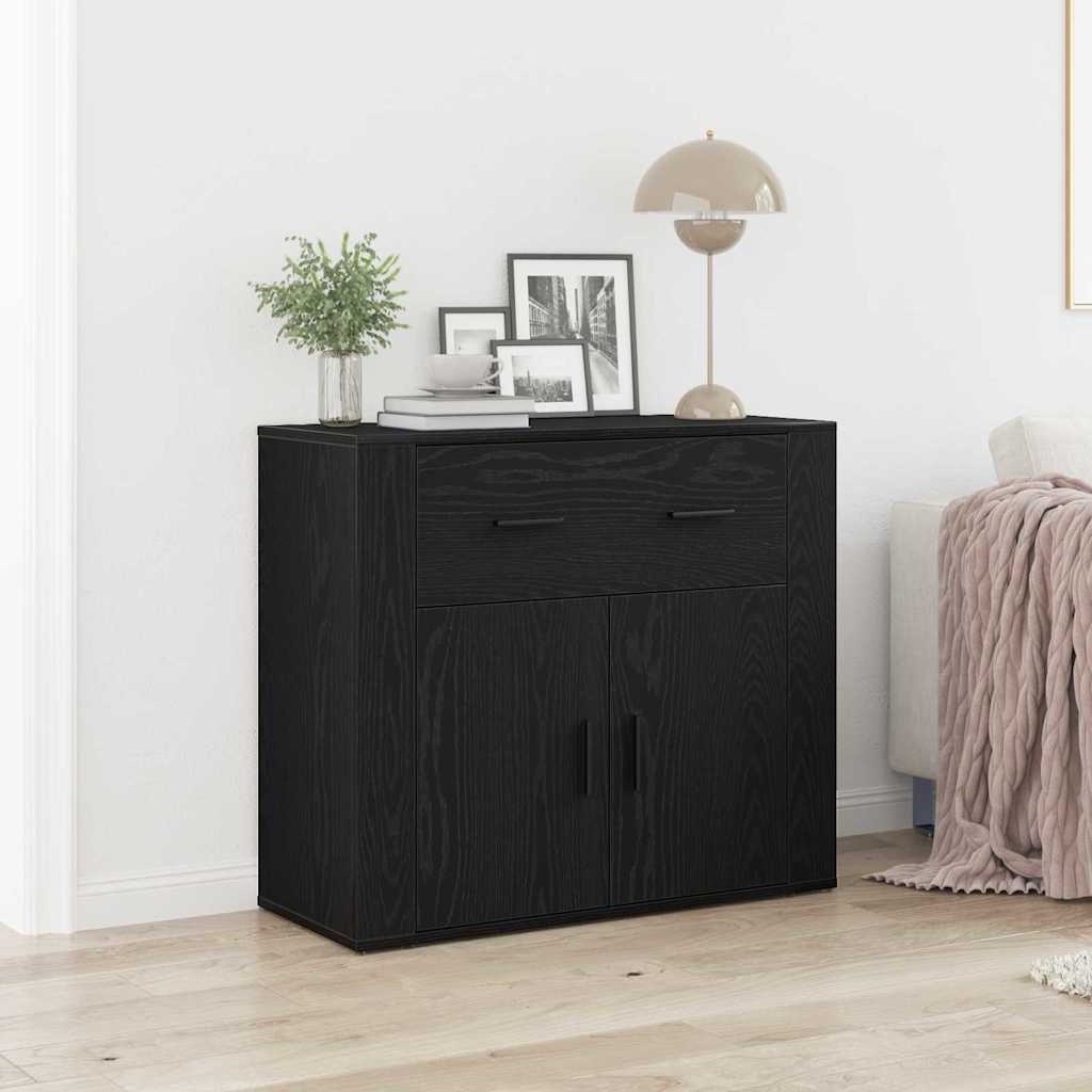 Dressoir met lade Zwart Eiken 80 x 33 x 70 cm Bewerkt hout is nu te koop bij PeponiXL, paradijselijk wonen!