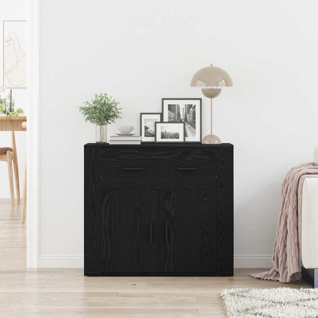 Dressoir met lade Zwart Eiken 80 x 33 x 70 cm Bewerkt hout is nu te koop bij PeponiXL, paradijselijk wonen!