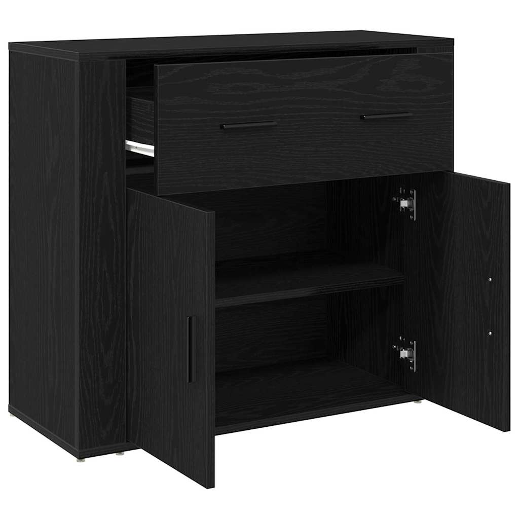 Dressoir met lade Zwart Eiken 80 x 33 x 70 cm Bewerkt hout is nu te koop bij PeponiXL, paradijselijk wonen!