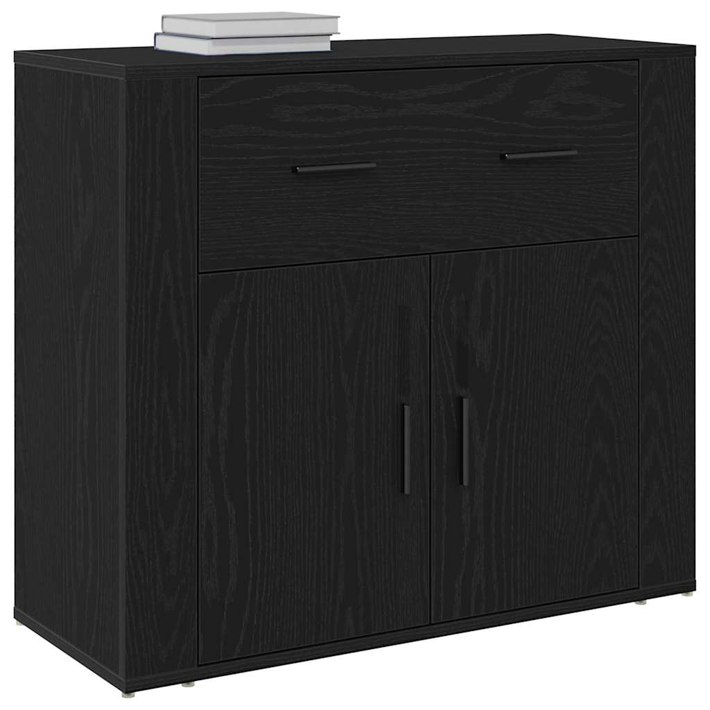 Dressoir met lade Zwart Eiken 80 x 33 x 70 cm Bewerkt hout is nu te koop bij PeponiXL, paradijselijk wonen!