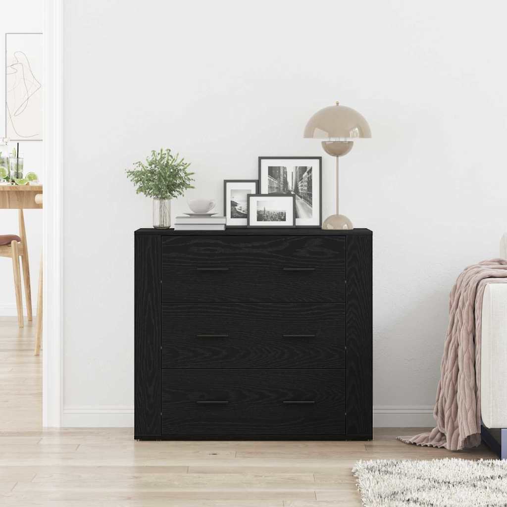 Dressoir met lade Zwart Eiken 80 x 33 x 70 cm Bewerkt hout is nu te koop bij PeponiXL, paradijselijk wonen!
