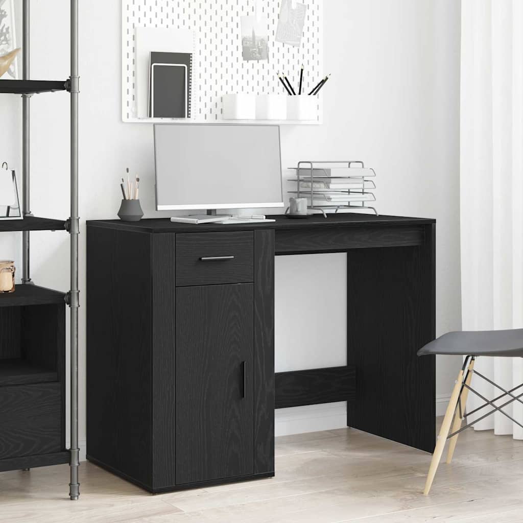 Bureau met lade Zwart Eiken 100 x 49 x 74 cm Bewerkt hout is nu te koop bij PeponiXL, paradijselijk wonen!