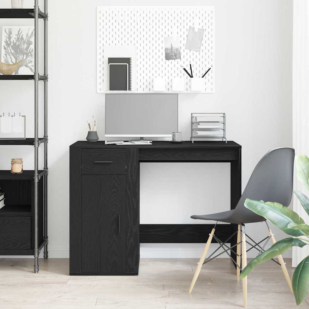 Bureau met lade Zwart Eiken 100 x 49 x 74 cm Bewerkt hout is nu te koop bij PeponiXL, paradijselijk wonen!