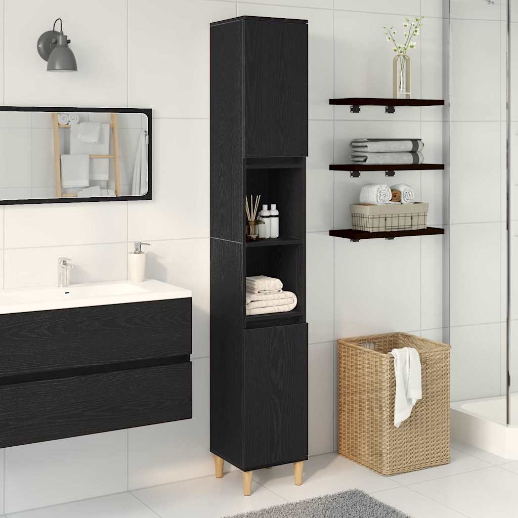Badkamer Kast Zwart Eiken 30 x 30 x 190 cm Bewerkt hout is nu te koop bij PeponiXL, paradijselijk wonen!