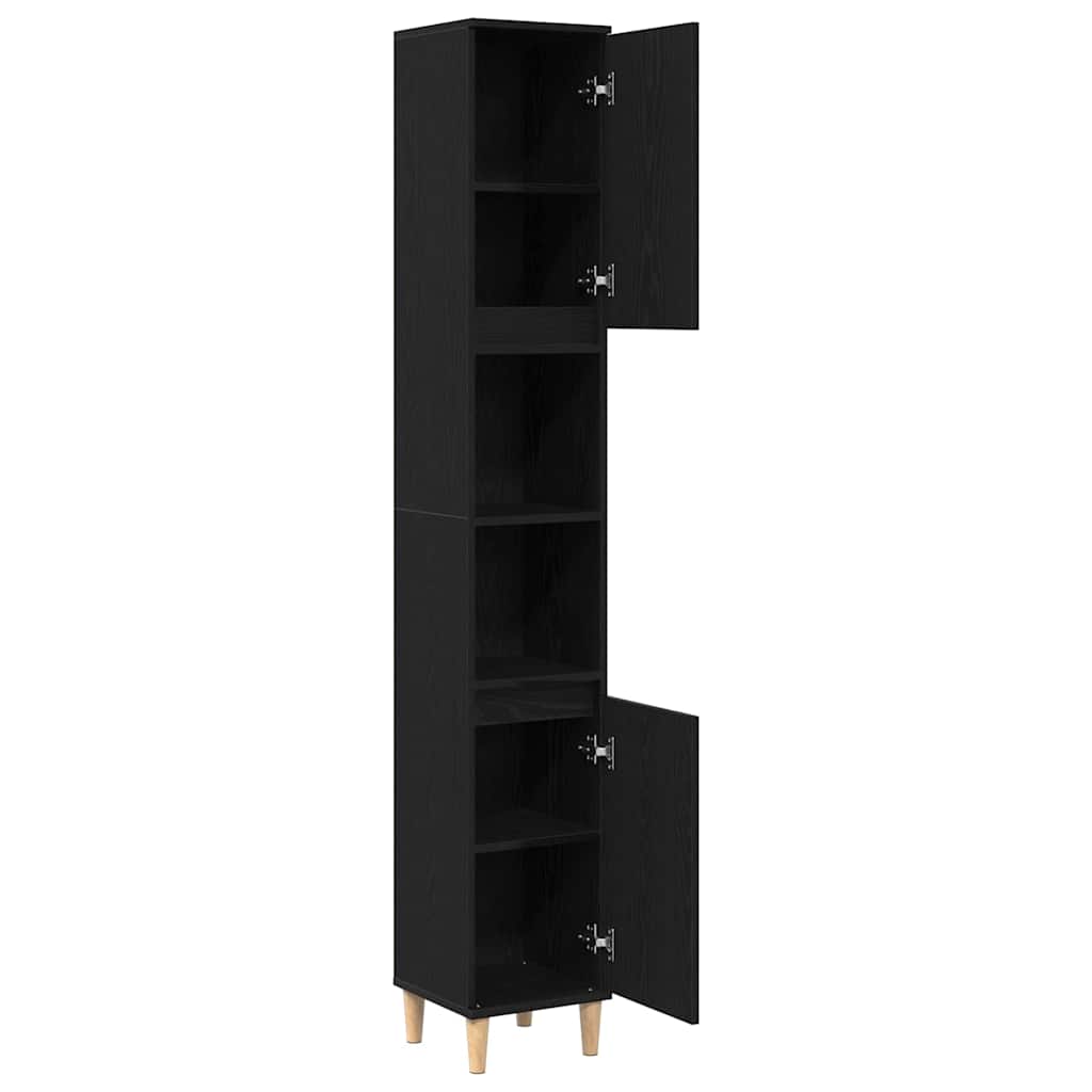 Badkamer Kast Zwart Eiken 30 x 30 x 190 cm Bewerkt hout is nu te koop bij PeponiXL, paradijselijk wonen!