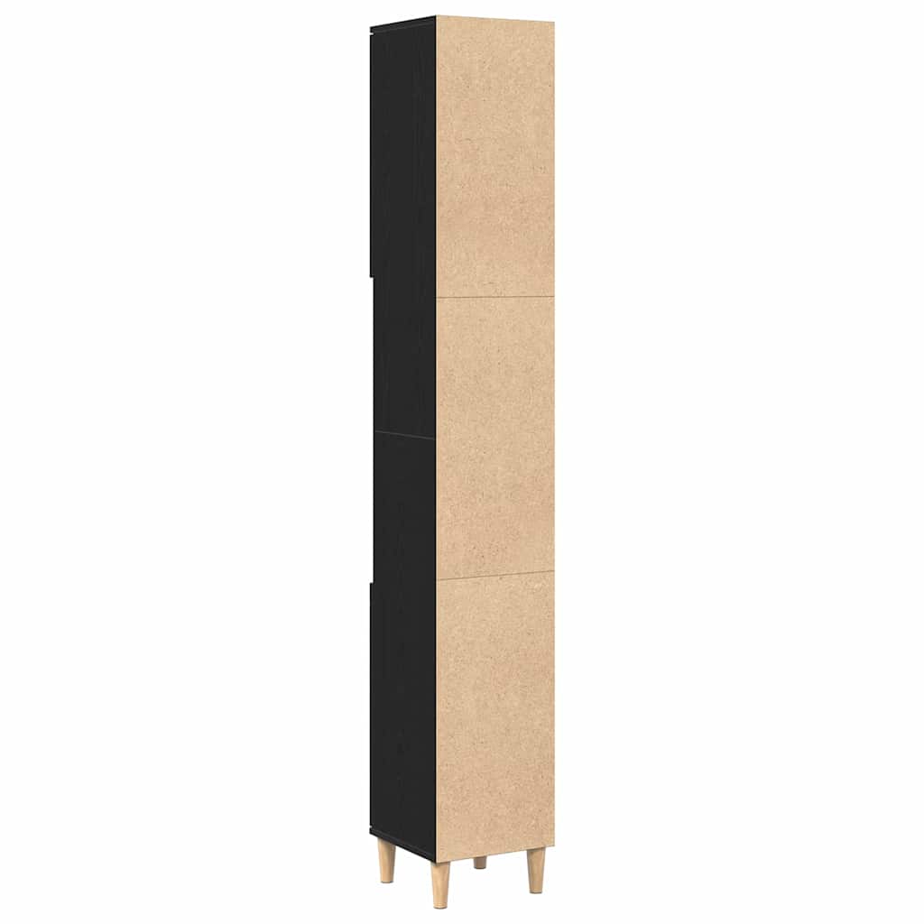Badkamer Kast Zwart Eiken 30 x 30 x 190 cm Bewerkt hout is nu te koop bij PeponiXL, paradijselijk wonen!