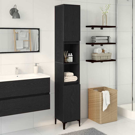 Badkamer Kast Zwart Eiken 30 x 30 x 190 cm Bewerkt hout is nu te koop bij PeponiXL, paradijselijk wonen!