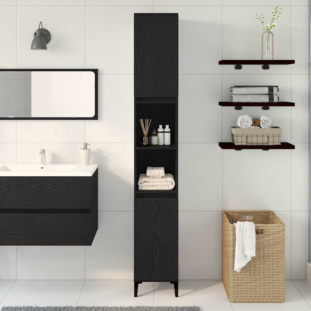 Badkamer Kast Zwart Eiken 30 x 30 x 190 cm Bewerkt hout is nu te koop bij PeponiXL, paradijselijk wonen!