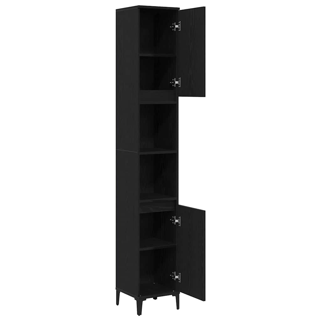 Badkamer Kast Zwart Eiken 30 x 30 x 190 cm Bewerkt hout is nu te koop bij PeponiXL, paradijselijk wonen!