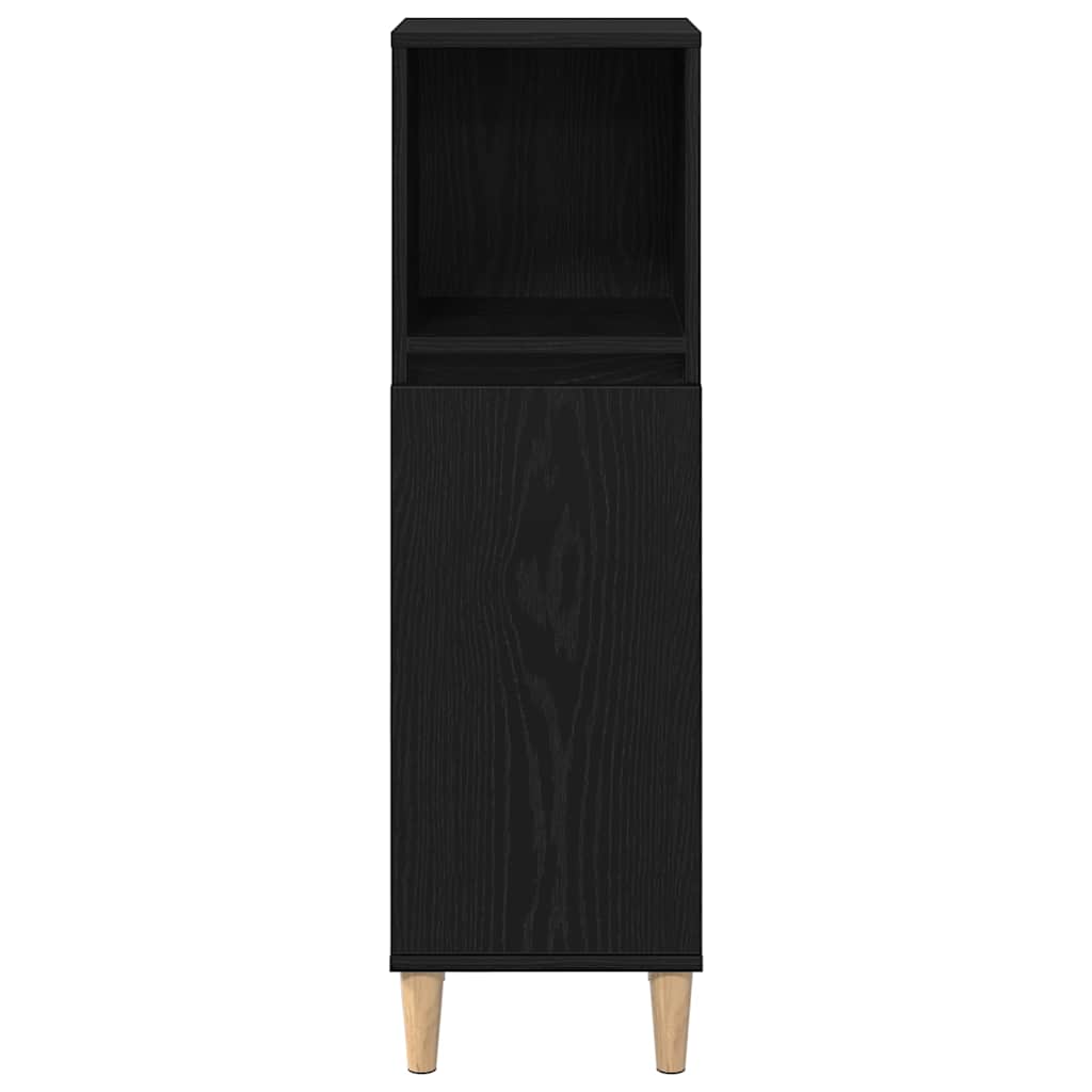 Badkamerkast Zwart Eiken 30 x 30 x 100 cm Bewerkt hout is nu te koop bij PeponiXL, paradijselijk wonen!