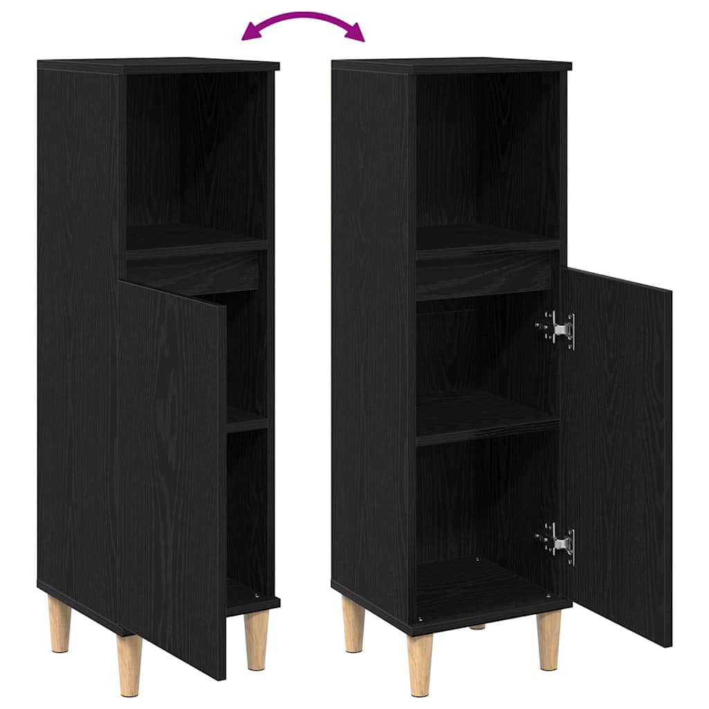 Badkamerkast Zwart Eiken 30 x 30 x 100 cm Bewerkt hout is nu te koop bij PeponiXL, paradijselijk wonen!