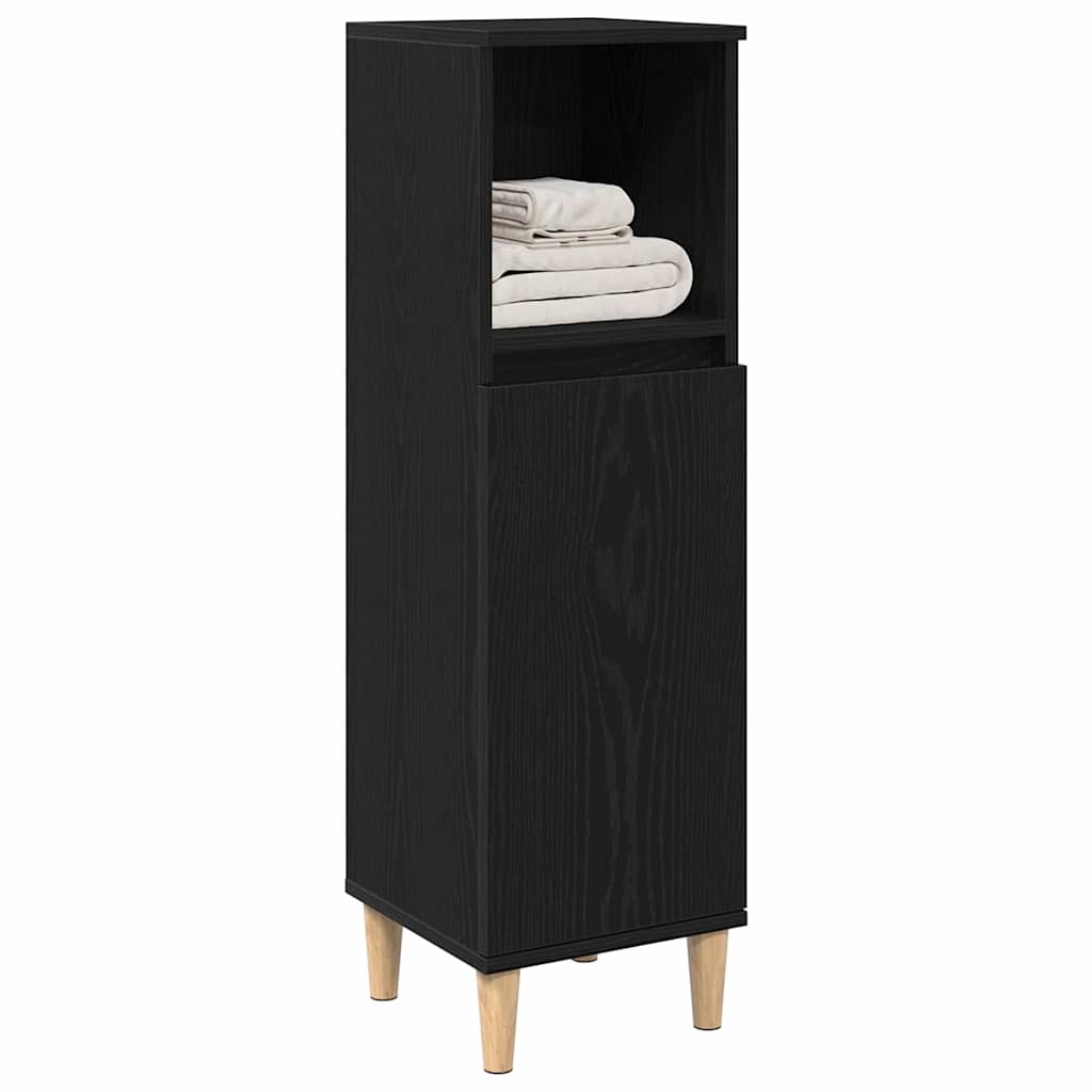 Badkamerkast Zwart Eiken 30 x 30 x 100 cm Bewerkt hout is nu te koop bij PeponiXL, paradijselijk wonen!