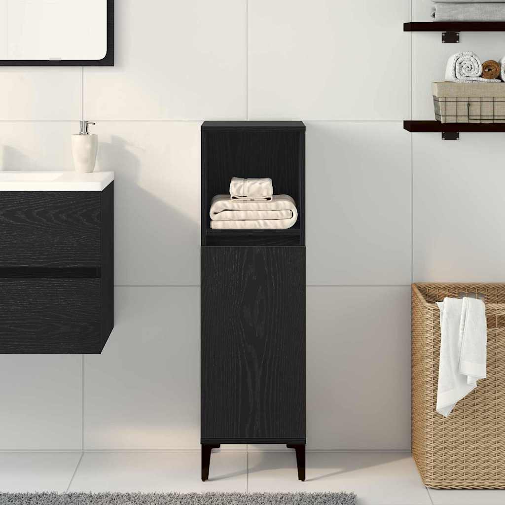 Badkamer Kast Zwart Eiken 30 x 30 x 100 cm Bewerkt hout is nu te koop bij PeponiXL, paradijselijk wonen!