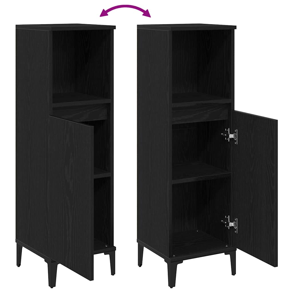 Badkamer Kast Zwart Eiken 30 x 30 x 100 cm Bewerkt hout is nu te koop bij PeponiXL, paradijselijk wonen!