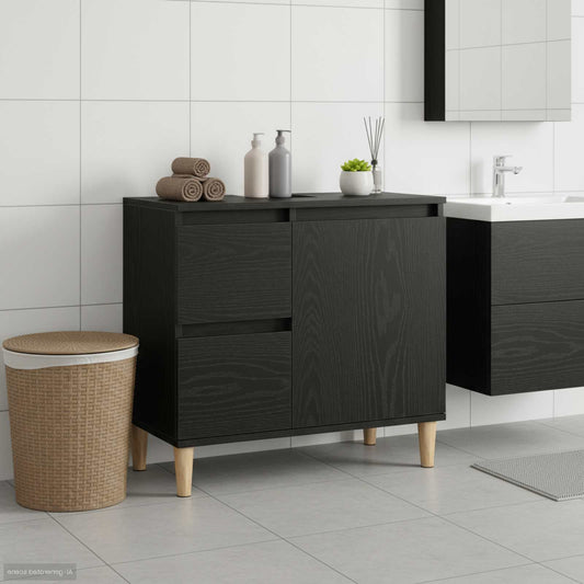 Badkamer Kast met lade Zwart Eiken 65 x 33 x 60 cm Bewerkt hout is nu te koop bij PeponiXL, paradijselijk wonen!