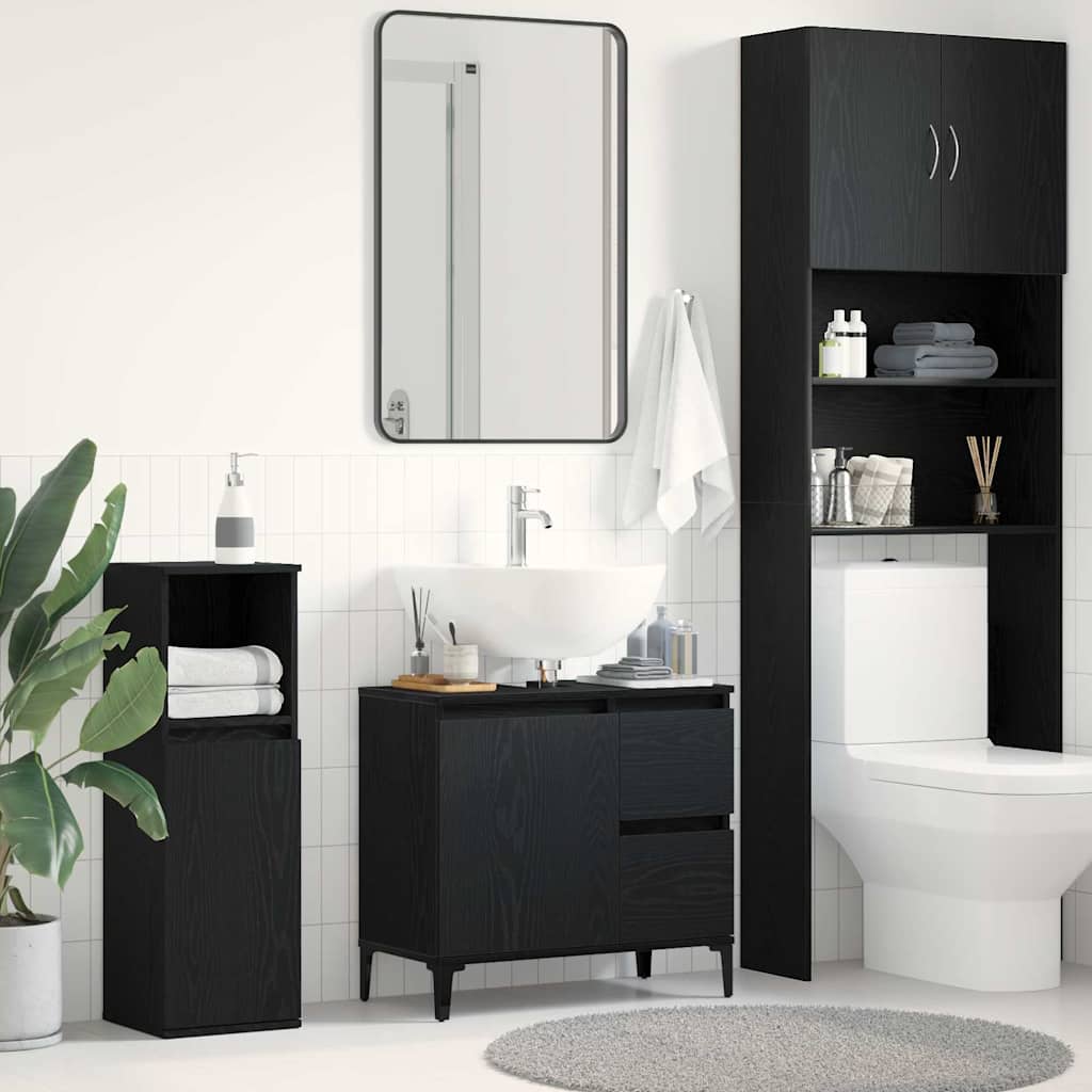 Badkamer Kast met lade Zwart Eiken 65 x 33 x 60 cm Bewerkt hout is nu te koop bij PeponiXL, paradijselijk wonen!