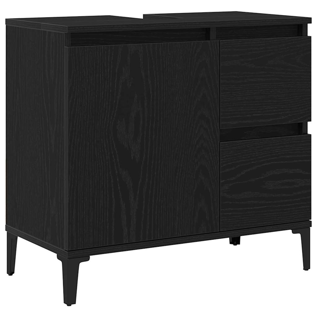 Badkamer Kast met lade Zwart Eiken 65 x 33 x 60 cm Bewerkt hout is nu te koop bij PeponiXL, paradijselijk wonen!