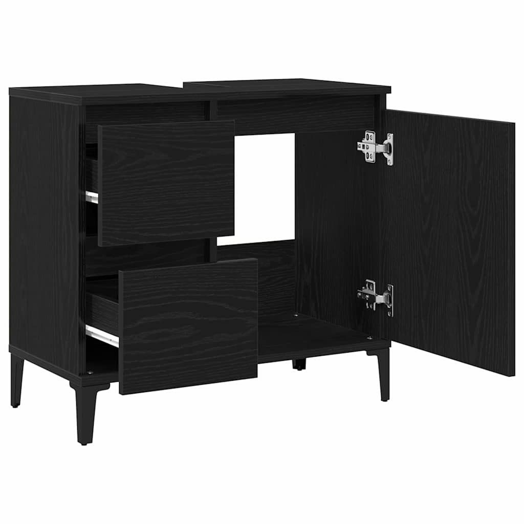 Badkamer Kast met lade Zwart Eiken 65 x 33 x 60 cm Bewerkt hout is nu te koop bij PeponiXL, paradijselijk wonen!