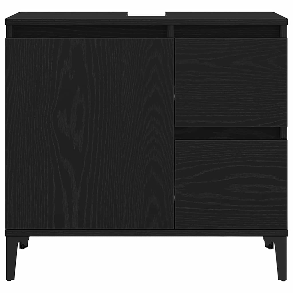 Badkamer Kast met lade Zwart Eiken 65 x 33 x 60 cm Bewerkt hout is nu te koop bij PeponiXL, paradijselijk wonen!
