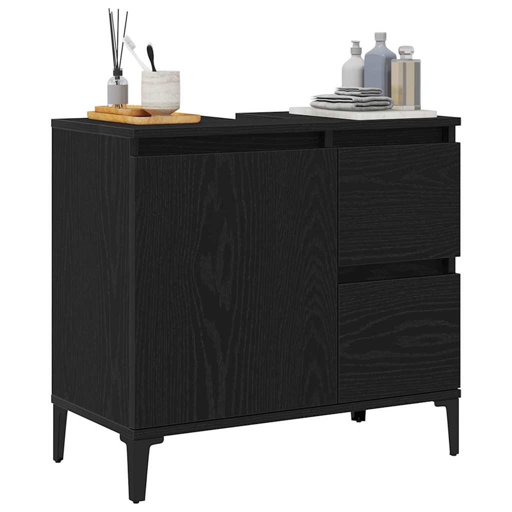 Badkamer Kast met lade Zwart Eiken 65 x 33 x 60 cm Bewerkt hout is nu te koop bij PeponiXL, paradijselijk wonen!