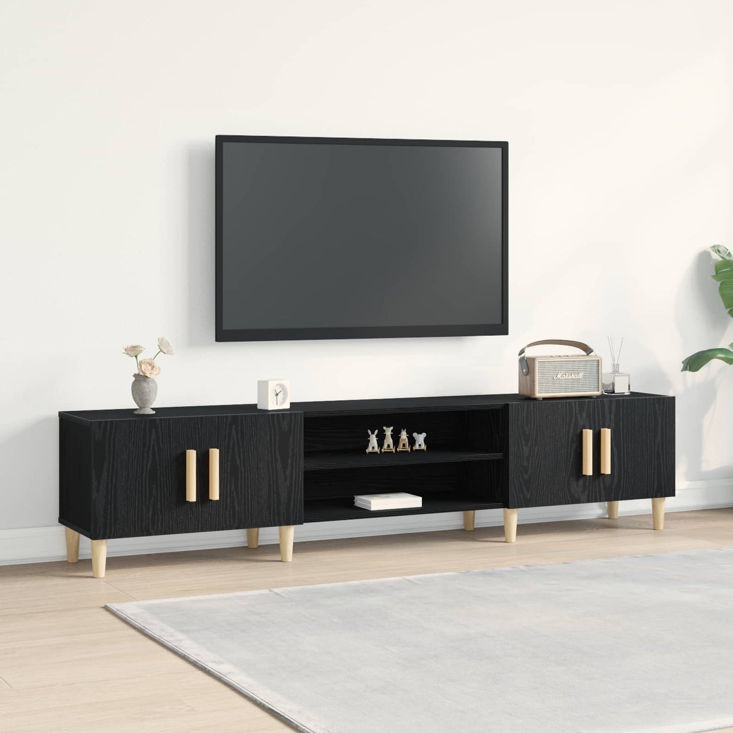 TV-kast Zwart Eiken 180 x 31,5 x 40 cm Bewerkt hout is nu te koop bij PeponiXL, paradijselijk wonen!