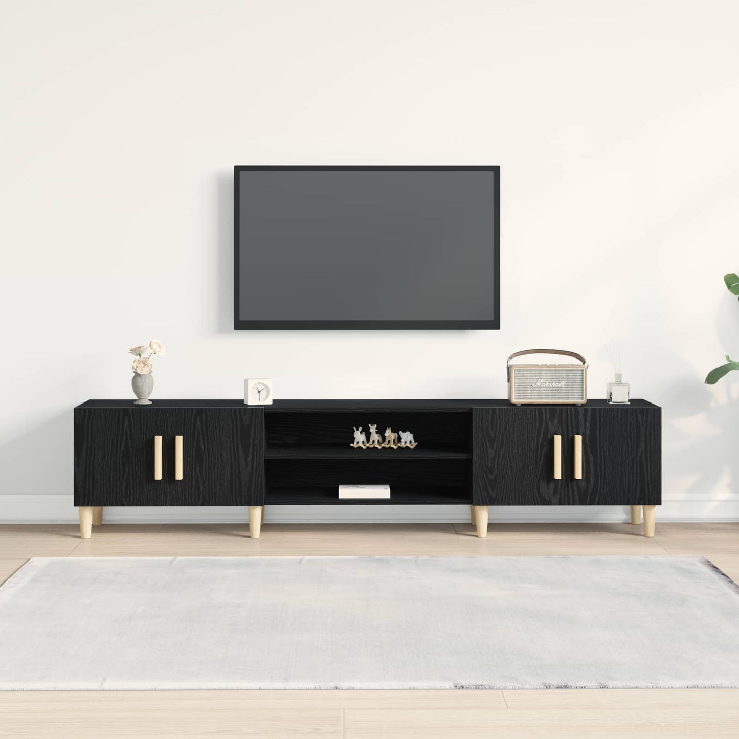 TV-kast Zwart Eiken 180 x 31,5 x 40 cm Bewerkt hout is nu te koop bij PeponiXL, paradijselijk wonen!