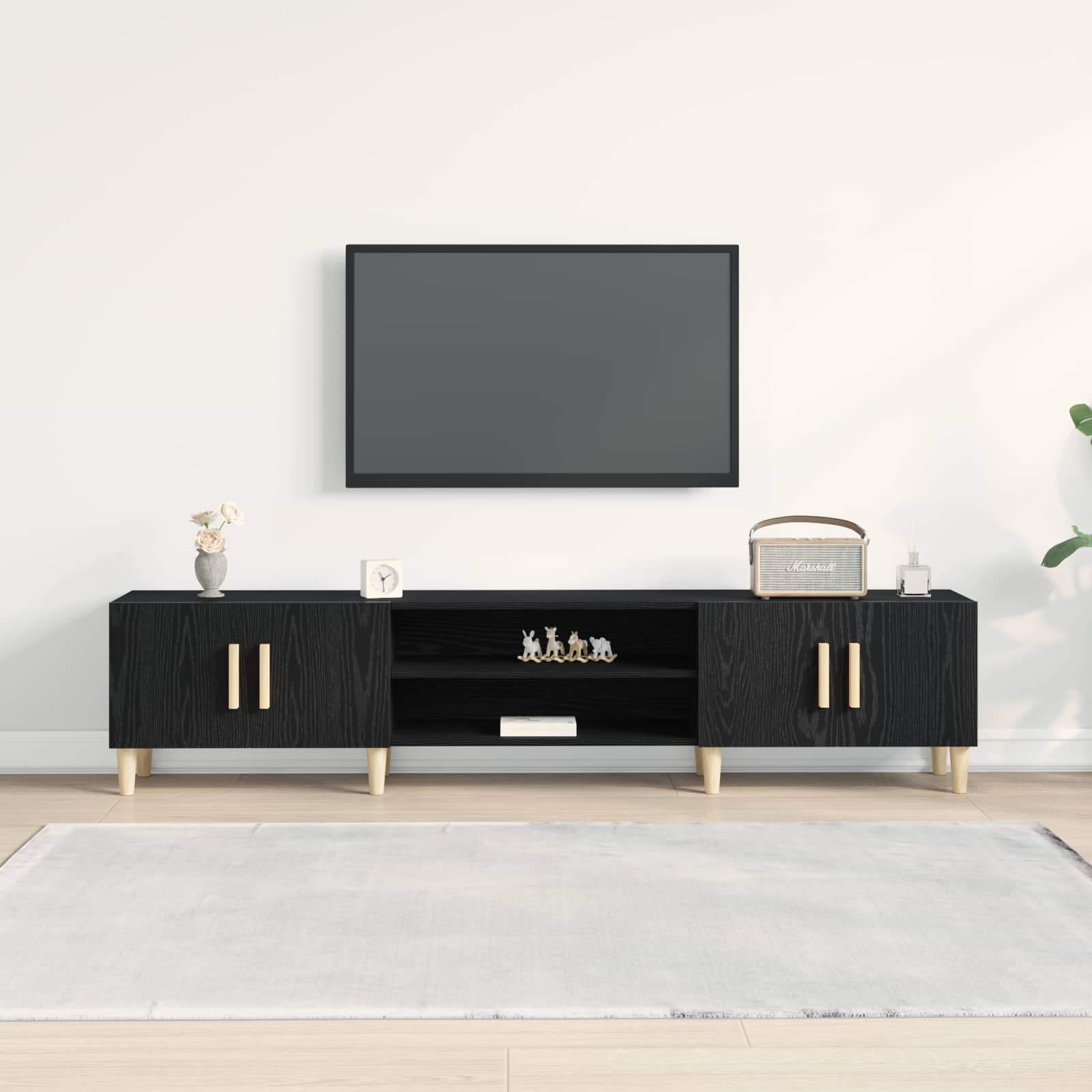 TV-kast Zwart Eiken 180 x 31,5 x 40 cm Bewerkt hout is nu te koop bij PeponiXL, paradijselijk wonen!