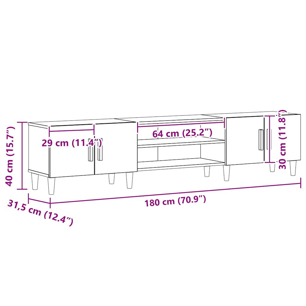TV-kast Zwart Eiken 180 x 31,5 x 40 cm Bewerkt hout is nu te koop bij PeponiXL, paradijselijk wonen!