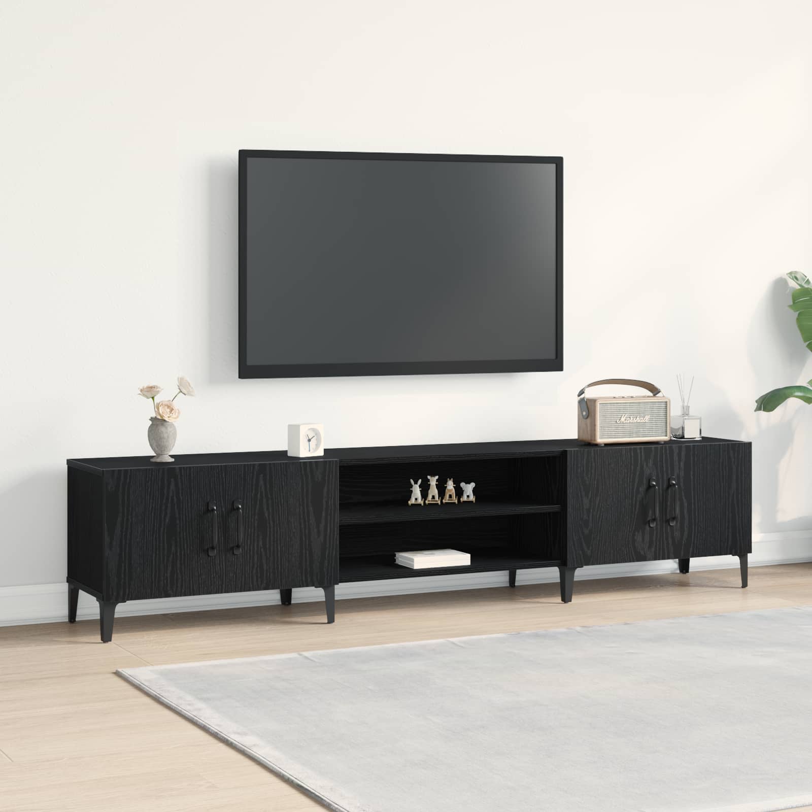 TV-kast Zwart Eiken 180 x 31,5 x 40 cm Bewerkt hout is nu te koop bij PeponiXL, paradijselijk wonen!