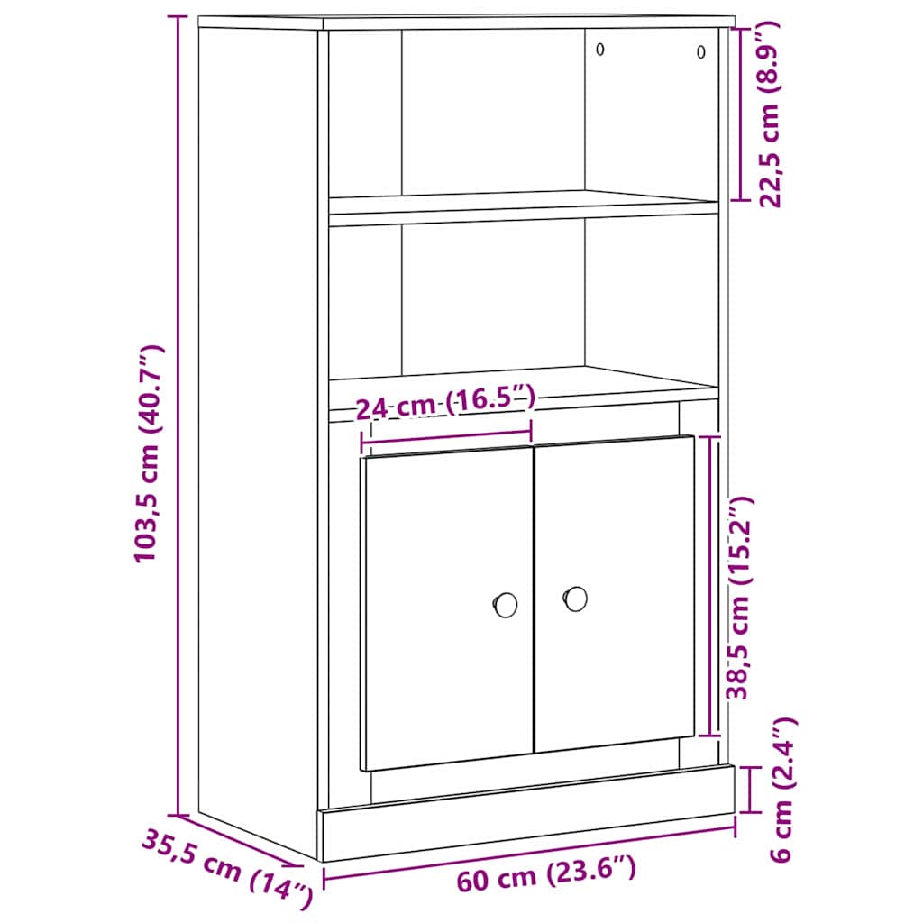 Hoogbord Zwart Eiken 60 x 35.5 x 103.5 cm Bewerkt hout is nu te koop bij PeponiXL, paradijselijk wonen!