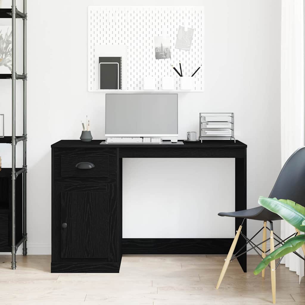 Bureau met lade Zwart Eiken 50 x 115 x 75 cm Bewerkt hout is nu te koop bij PeponiXL, paradijselijk wonen!
