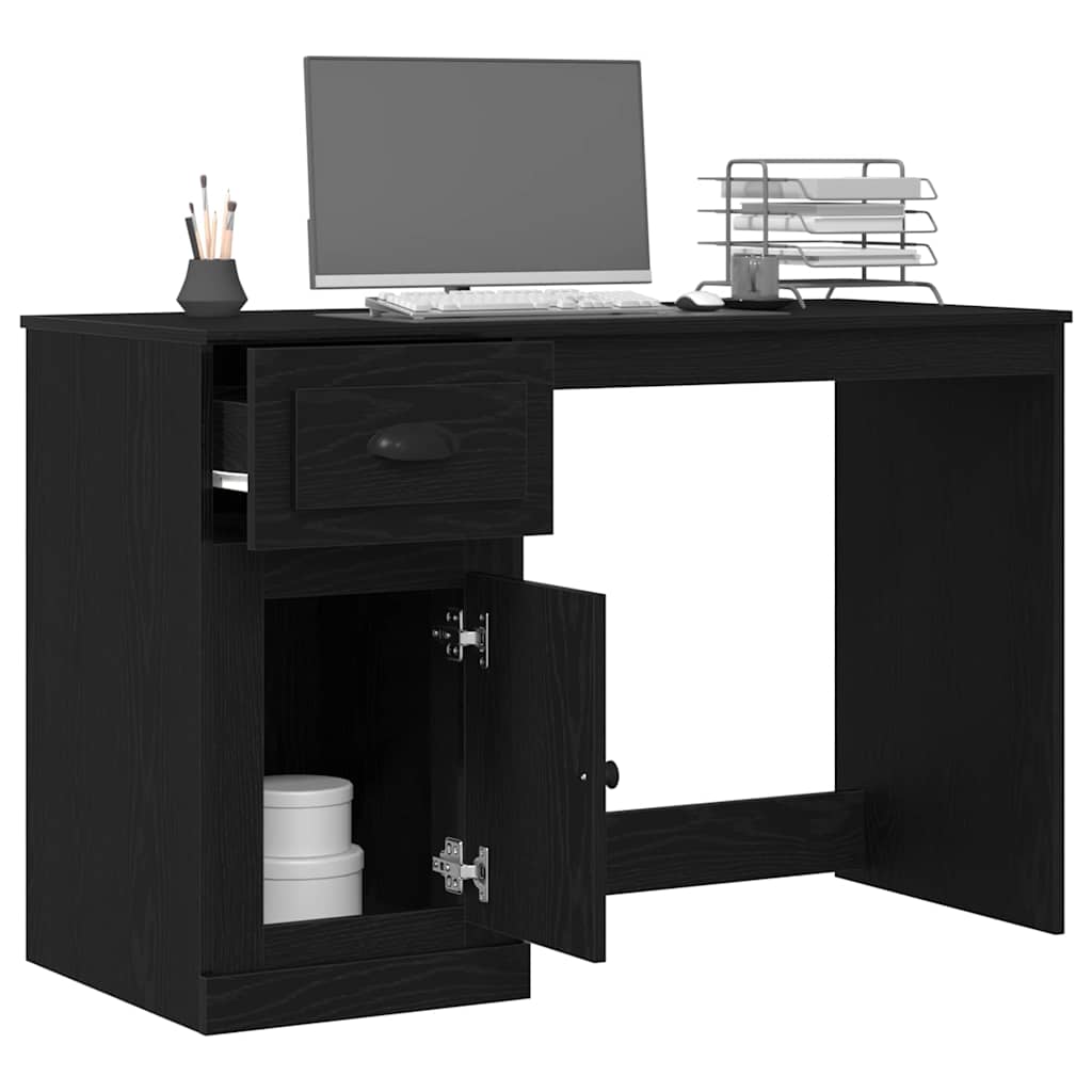 Bureau met lade Zwart Eiken 50 x 115 x 75 cm Bewerkt hout is nu te koop bij PeponiXL, paradijselijk wonen!