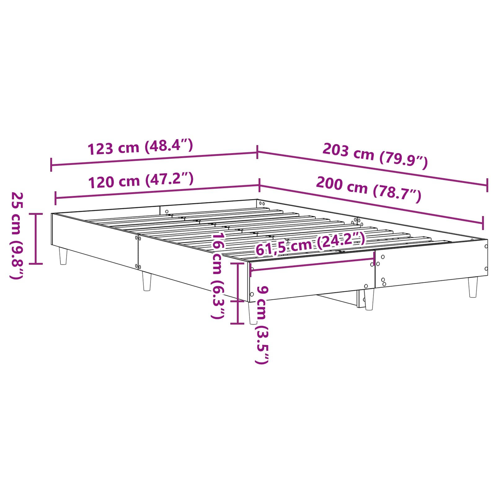 Bedframe Zwart Eiken 193 x 143 x 25 cm Bewerkt hout is nu te koop bij PeponiXL, paradijselijk wonen!