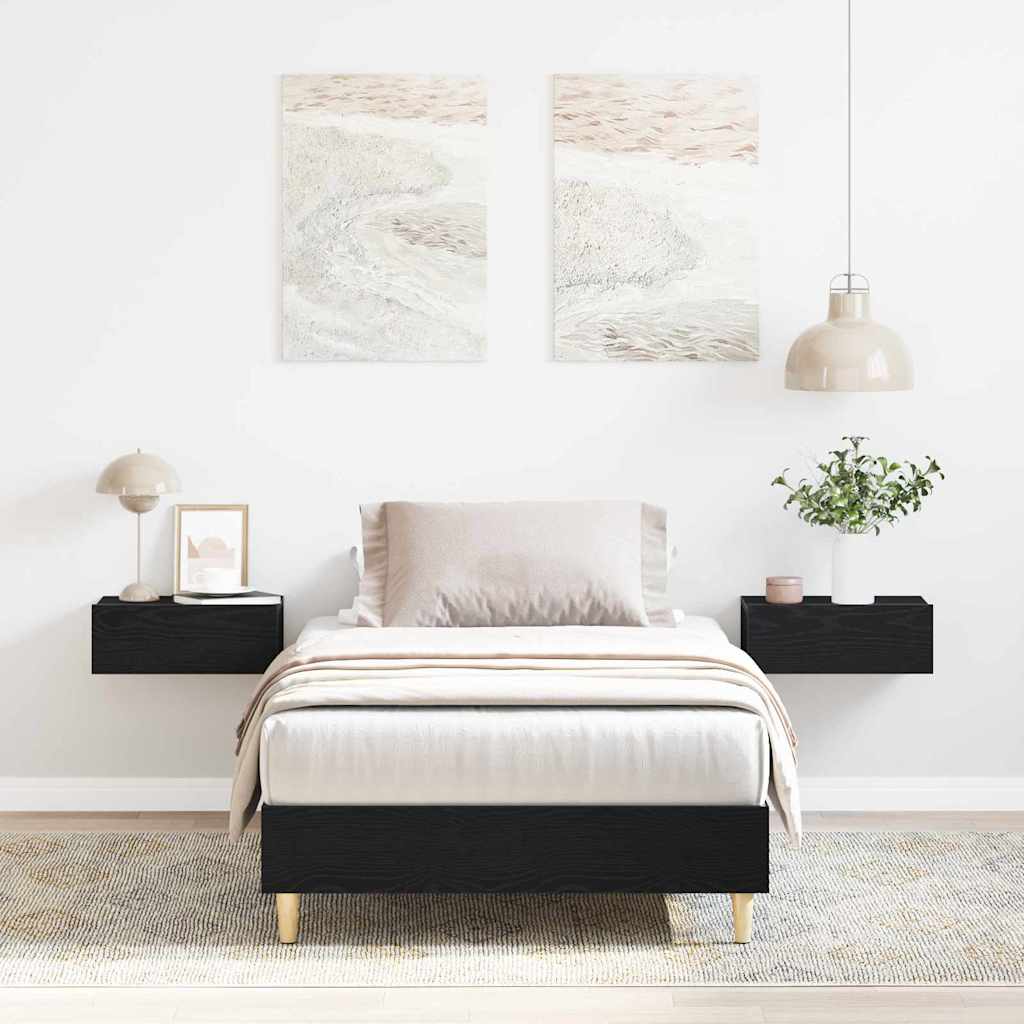 Bedframe Zwart Eiken 203 x 101 x 25 cm Bewerkt hout is nu te koop bij PeponiXL, paradijselijk wonen!