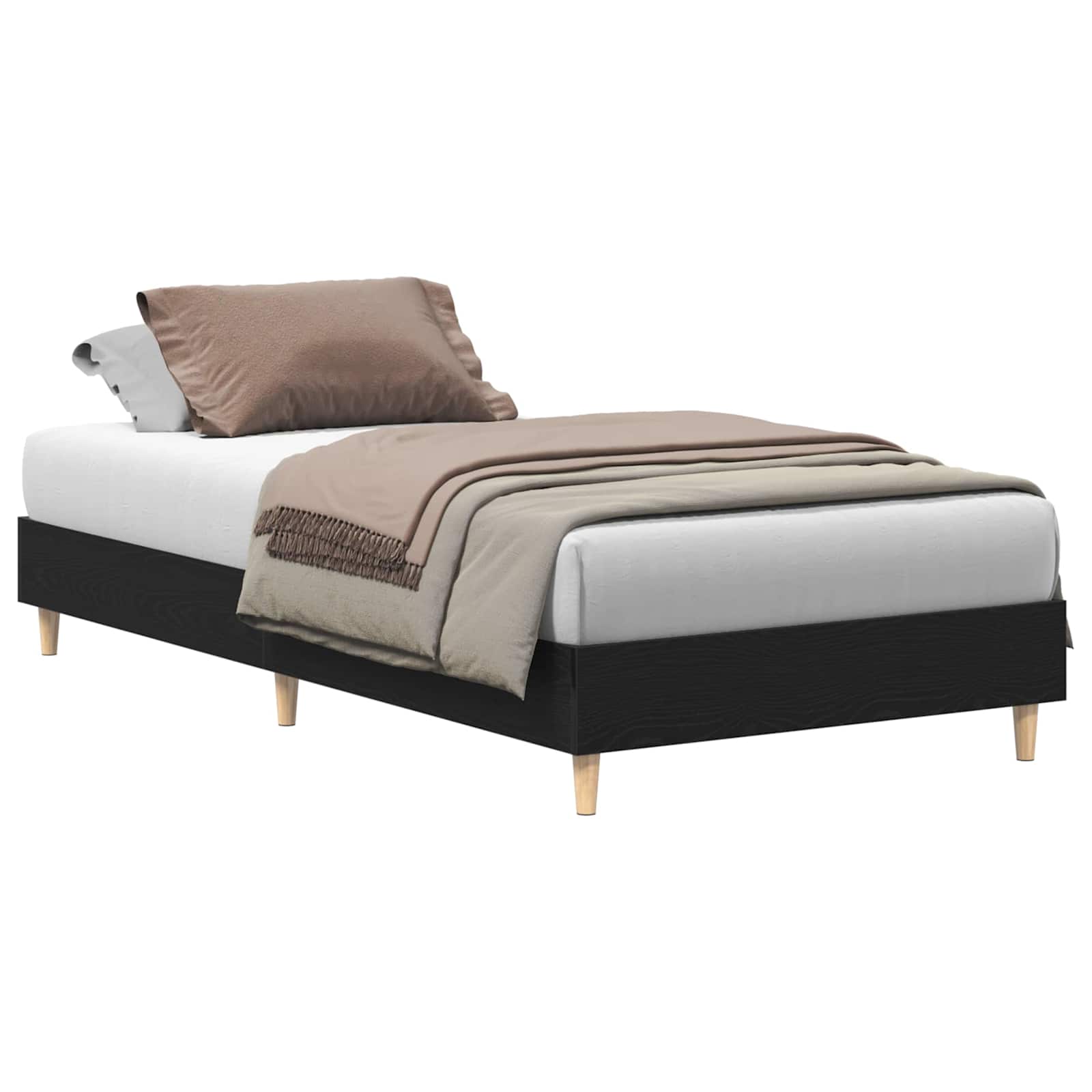 Bedframe Zwart Eiken 203 x 93 x 25 cm Bewerkt hout is nu te koop bij PeponiXL, paradijselijk wonen!