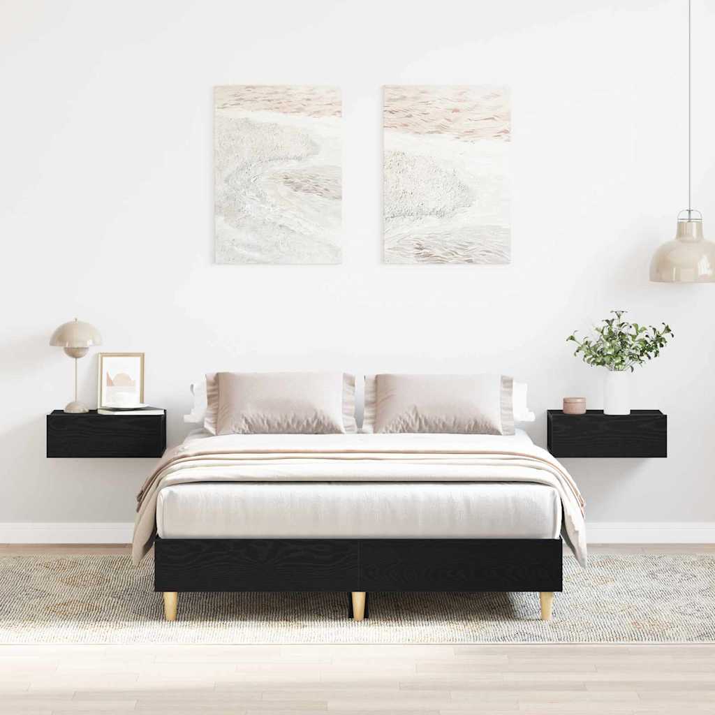 Bedframe Zwart Eiken 193 x 123 x 25 cm Bewerkt hout is nu te koop bij PeponiXL, paradijselijk wonen!