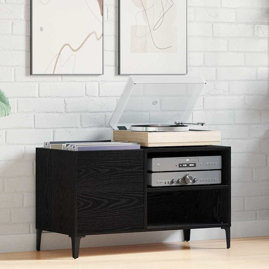 Platenkast met plank Zwart Eiken 84,5 x 38 x 48 cm Bewerkt hout is nu te koop bij PeponiXL, paradijselijk wonen!