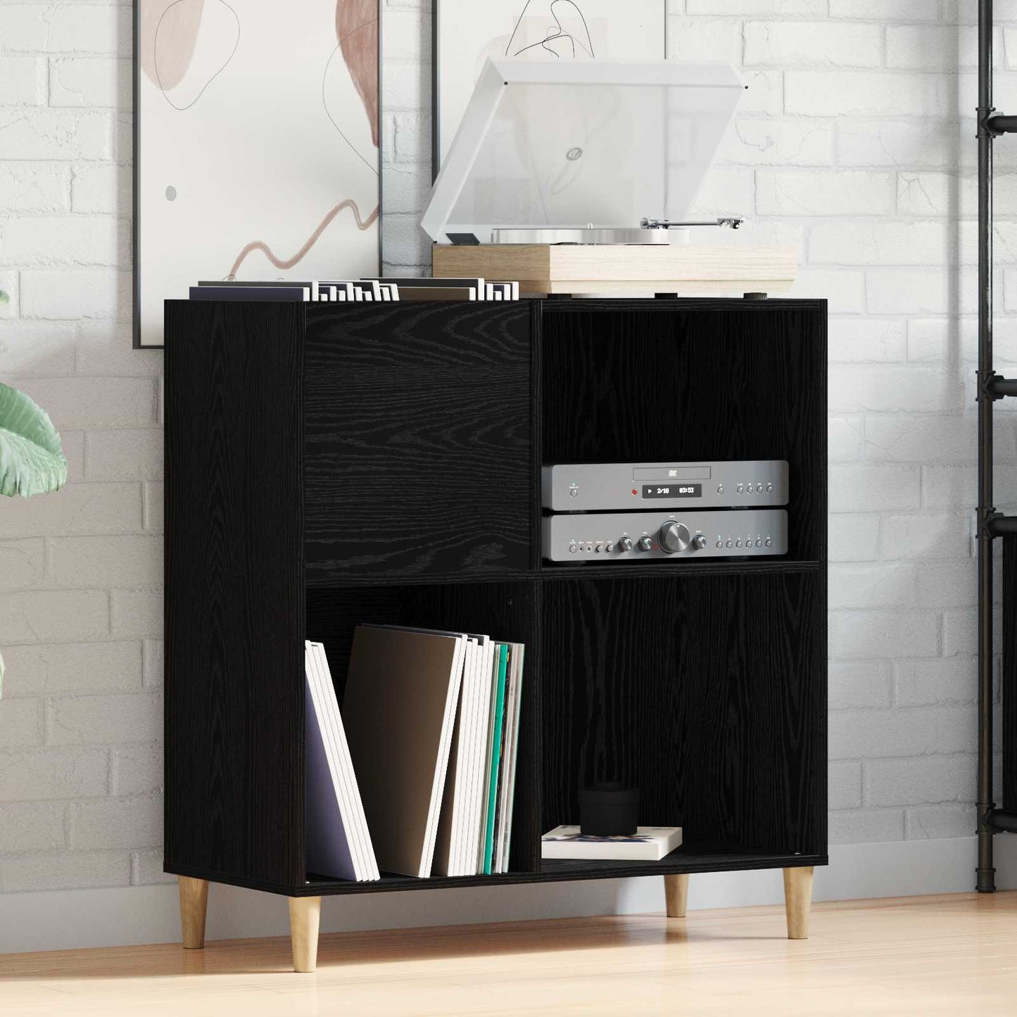 Platenkast met plank Zwart Eiken 84,5 x 38 x 89 cm Bewerkt hout is nu te koop bij PeponiXL, paradijselijk wonen!