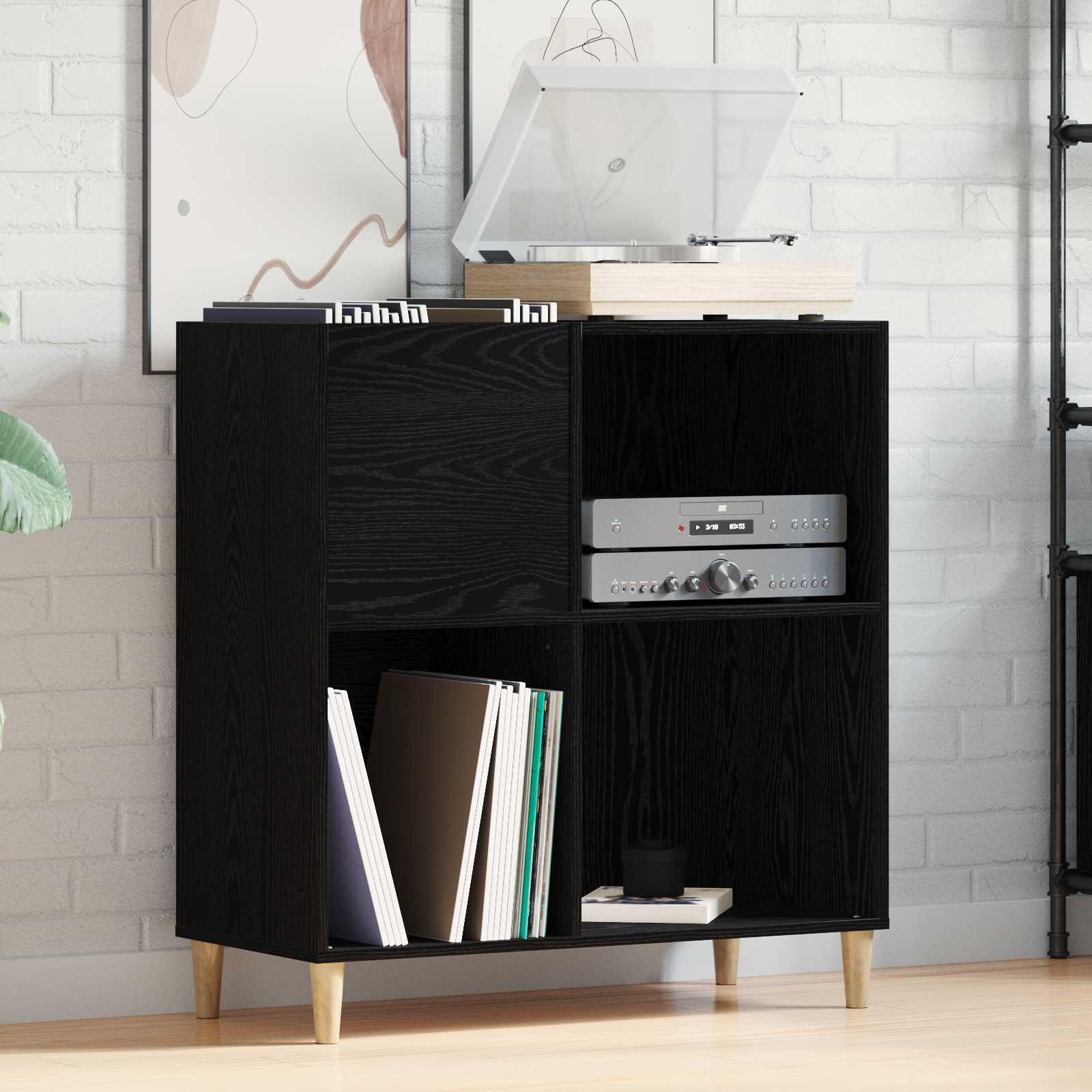 Platenkast met plank Zwart Eiken 84,5 x 38 x 89 cm Bewerkt hout is nu te koop bij PeponiXL, paradijselijk wonen!