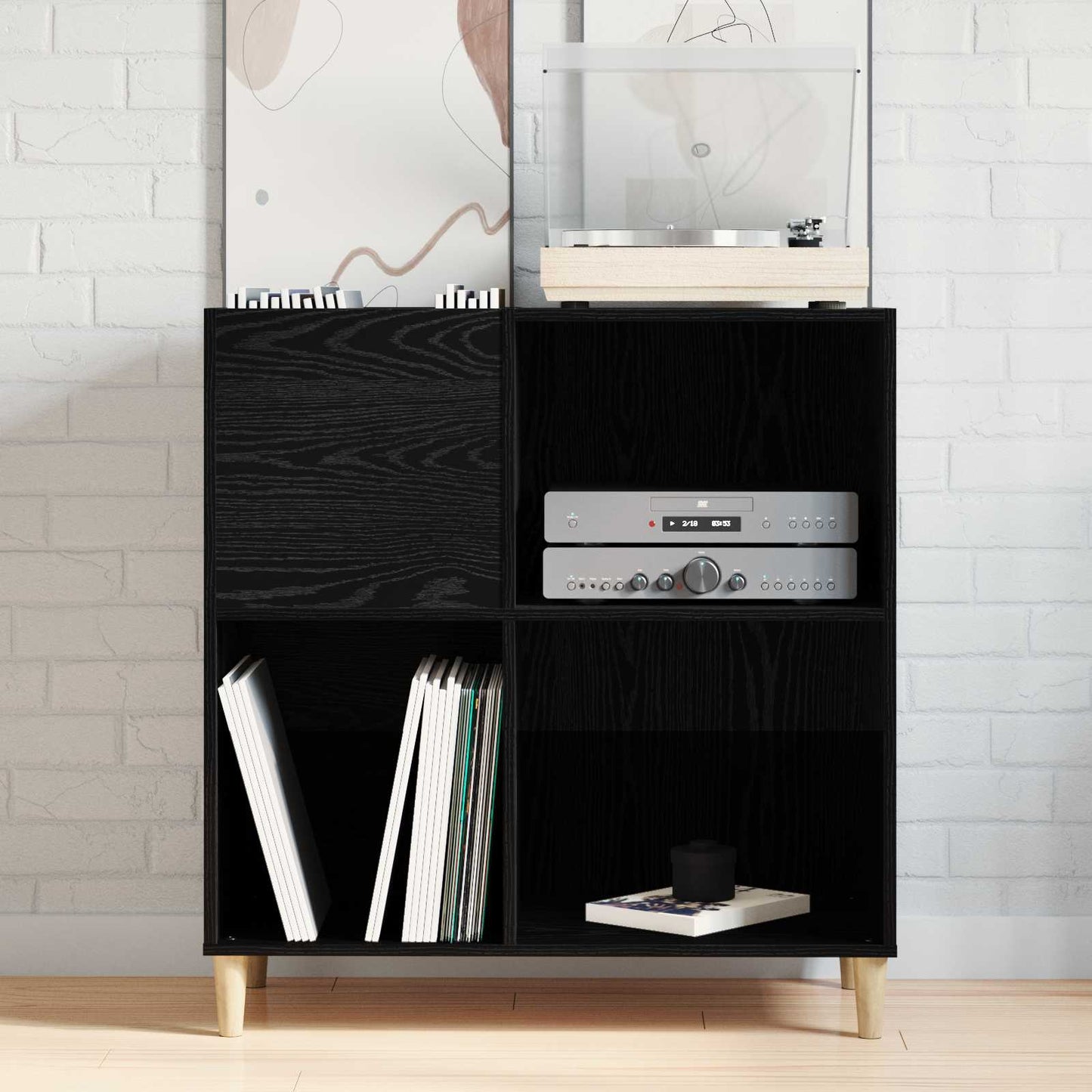 Platenkast met plank Zwart Eiken 84,5 x 38 x 89 cm Bewerkt hout is nu te koop bij PeponiXL, paradijselijk wonen!