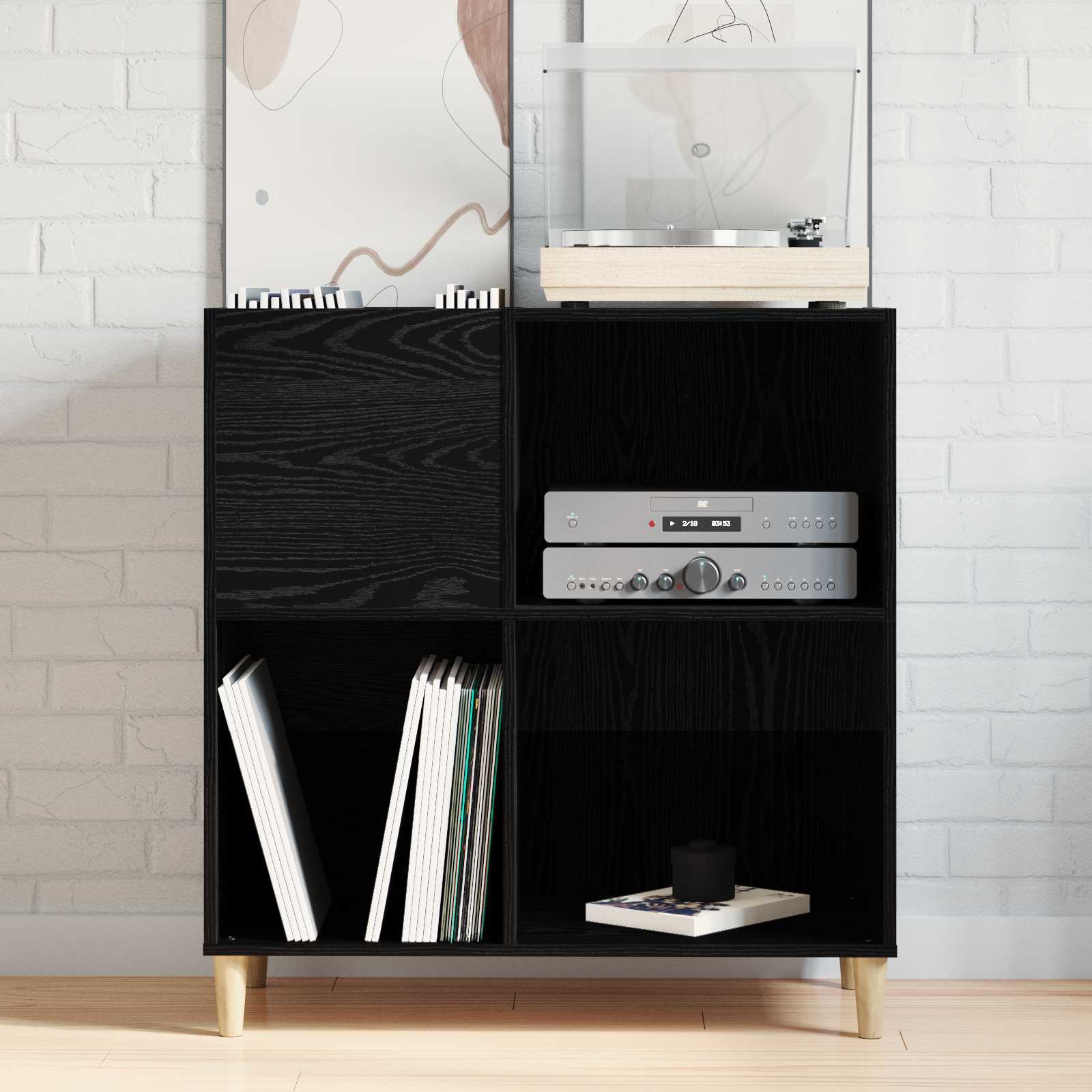 Platenkast met plank Zwart Eiken 84,5 x 38 x 89 cm Bewerkt hout is nu te koop bij PeponiXL, paradijselijk wonen!