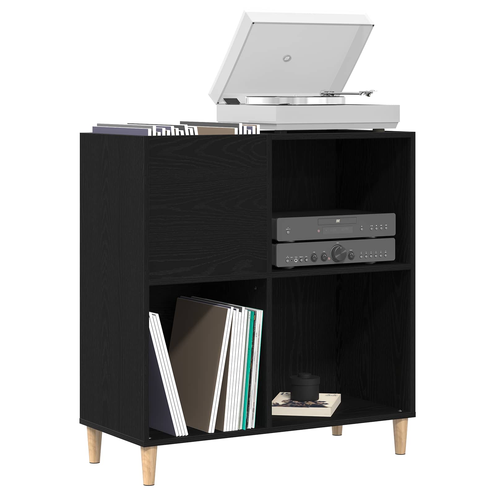 Platenkast met plank Zwart Eiken 84,5 x 38 x 89 cm Bewerkt hout is nu te koop bij PeponiXL, paradijselijk wonen!