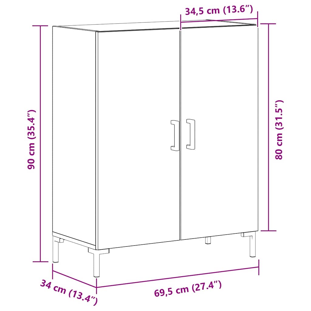 Dressoir Zwart Eiken 69,5 x 34 x 90 cm Bewerkt hout is nu te koop bij PeponiXL, paradijselijk wonen!