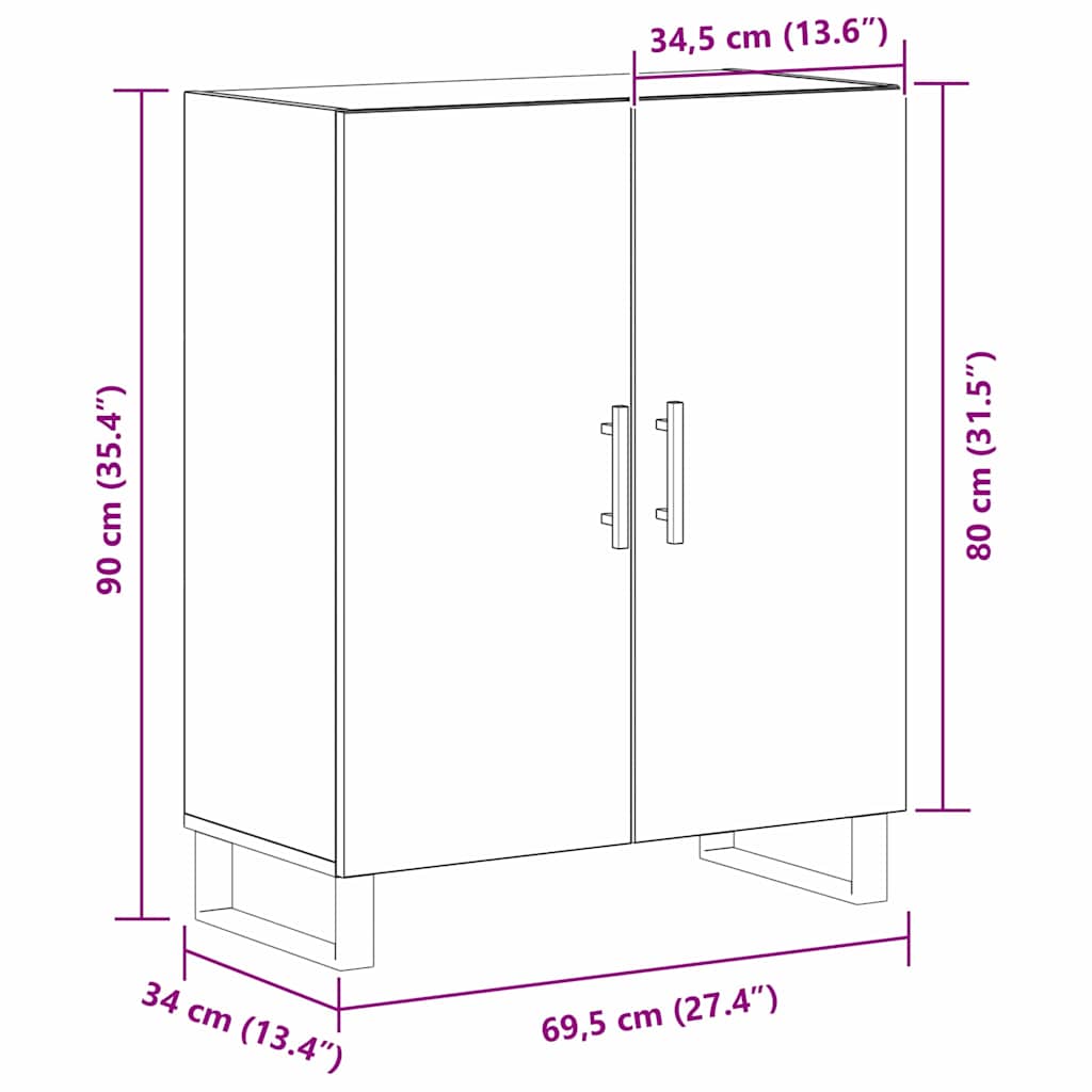 Dressoir Zwart Eiken 69,5 x 34 x 90 cm Bewerkt hout is nu te koop bij PeponiXL, paradijselijk wonen!