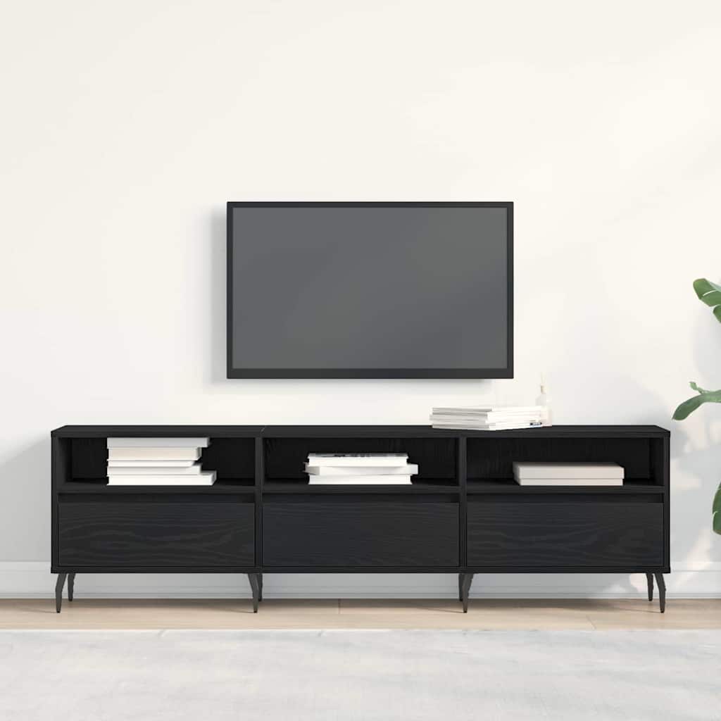 TV-kast Zwart Eiken 150 x 30 x 44,5 cm Bewerkt hout is nu te koop bij PeponiXL, paradijselijk wonen!