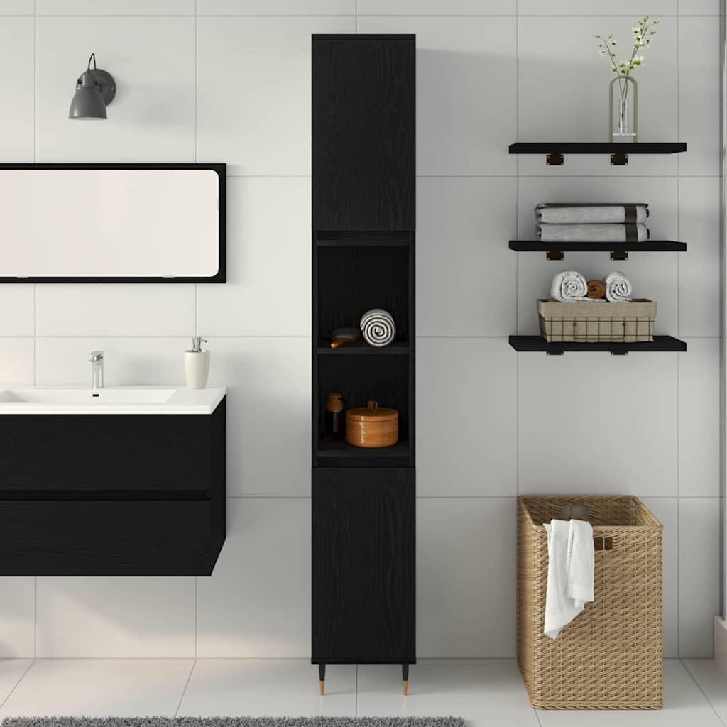 Badkamer Kast Zwart Eiken 30 x 30 x 190 cm Bewerkt hout is nu te koop bij PeponiXL, paradijselijk wonen!