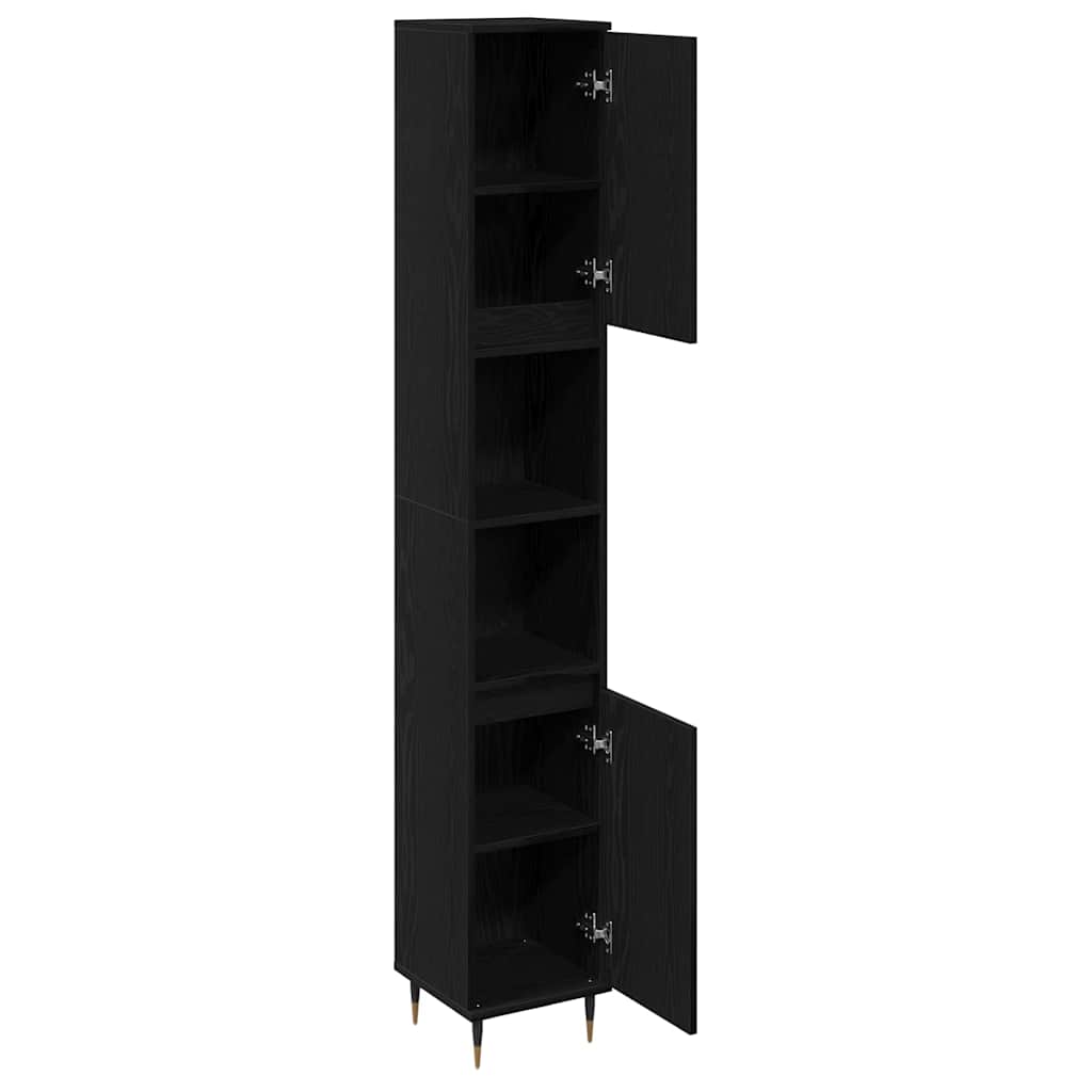 Badkamer Kast Zwart Eiken 30 x 30 x 190 cm Bewerkt hout is nu te koop bij PeponiXL, paradijselijk wonen!